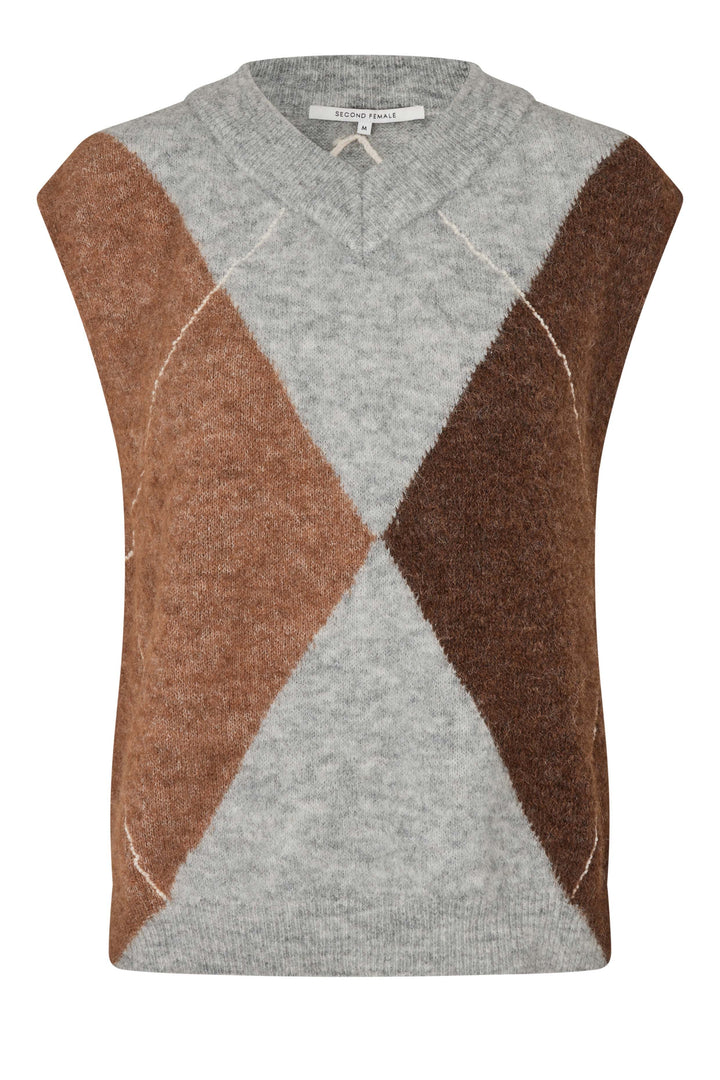 Second Female - Forca Knit Vest 61048 - 7001 Light Grey Melange Veste 
