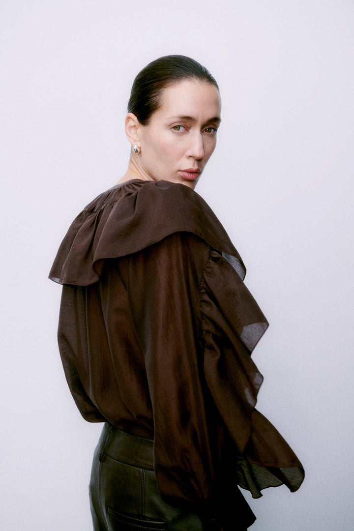 Second Female - Fria Frill Blouse 60121 - 6021 Chocolate Plum Bluser 