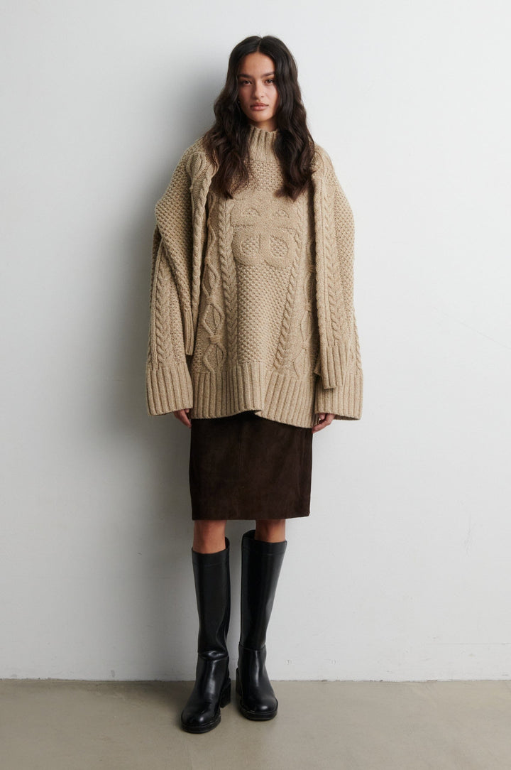 Second Female - Janne Knit T-Neck 61044 - 6007 Camel melange Strikbluser 