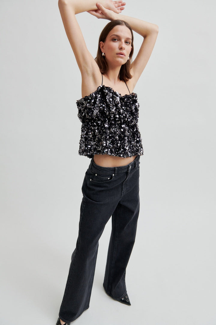 Second Female - Shiny Strap Top 60229 - 7049 Gungrey Metal Toppe 