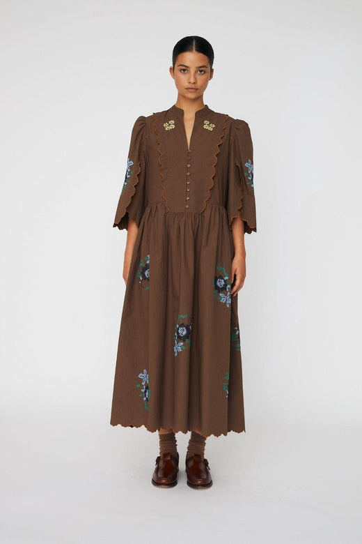 Stella Nova - Embroidered Loose Midi Dresses62-4485 - 869 Brown Kjoler 