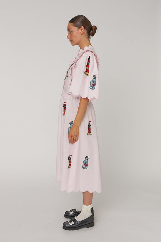 Stella Nova - Embroidered Midi Dress With Scallopseb61-4430 - 558 Pale Pink Kjoler 