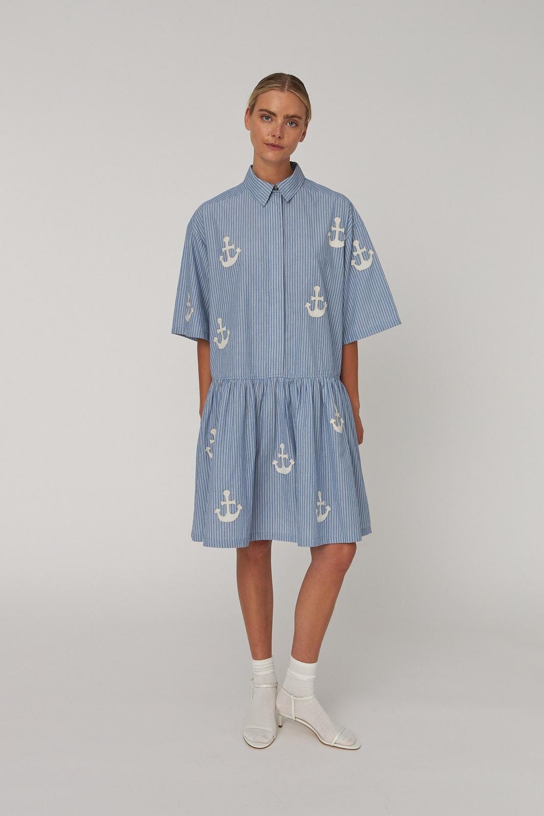 Stella Nova - Oversized Dress With Embroidered Anchorqs61-4392 - 313 Blue Stripes Kjoler 