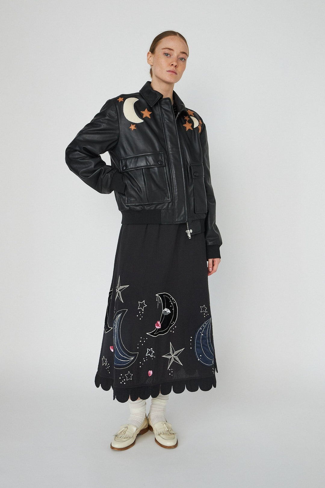 Stella Nova - Starlight Leather Bomber Jacketsl54-7328 - 999 Black Jakker 