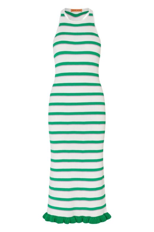 Stine Goya - 2383 Lightweight Knit, Ruffle Tank Dresssg-pf25-d147-2383 - Green And Pink Stripes