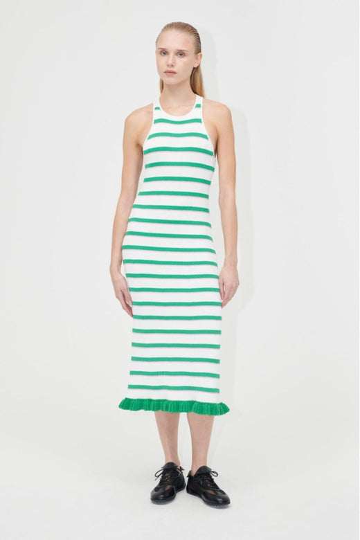 Stine Goya - 2383 Lightweight Knit, Ruffle Tank Dresssg-pf25-d147-2383 - Green And Pink Stripes