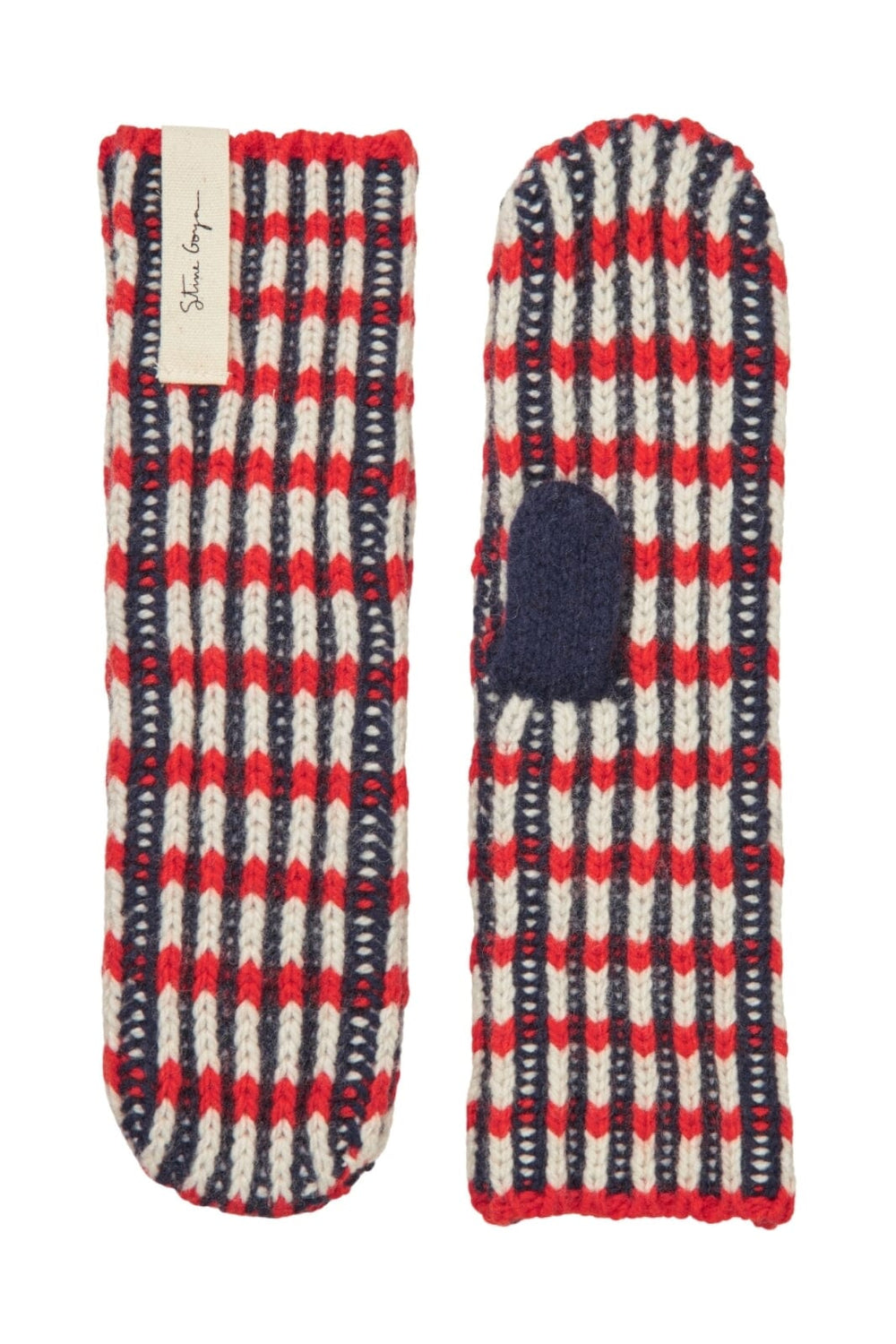Stine Goya - 2425 Plaited Chunky Rib, Chunky Rib Mittenssg-aw25-a043-2425 - Navy / Red / Cream
