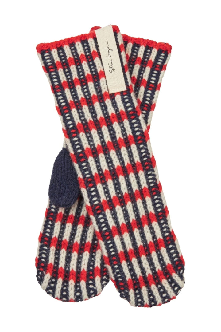 Stine Goya - 2425 Plaited Chunky Rib, Chunky Rib Mittenssg-aw25-a043-2425 - Navy / Red / Cream