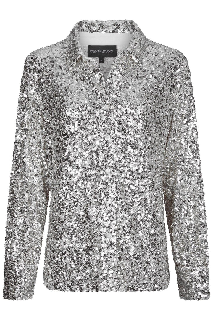 Valentin Studio - Classy Sequins Shirt 163336 - 220 - Silver Skjorter 