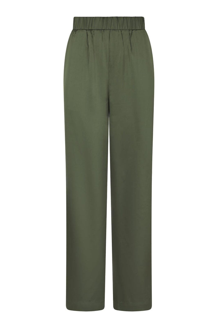 Valentin Studio - Comfy Solid Satin Pants 168094 - 437 - Dark Army Bukser 