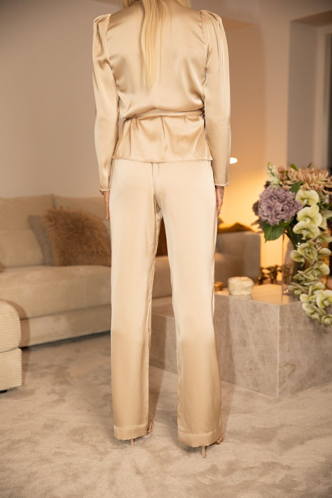 Valentin Studio - Comfy Solid Satin Pants 168094 - 720 - Champagne Bukser 