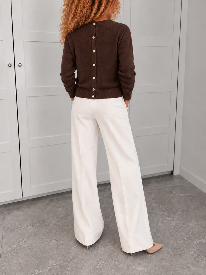 Valentin Studio - Stribe Button Knit Ch171077b - Dark Brown Strikbluser 