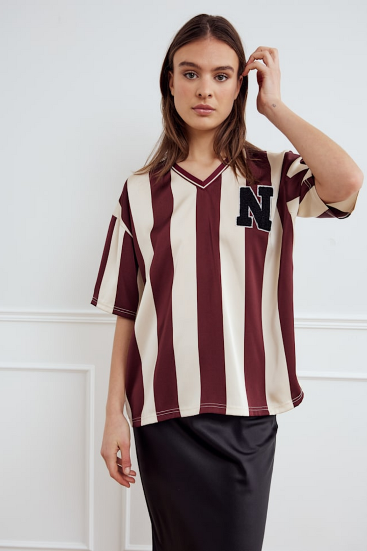 Noella - Lucena Blouse 14060002 - 1382 - Mahogany Ivory Stripe