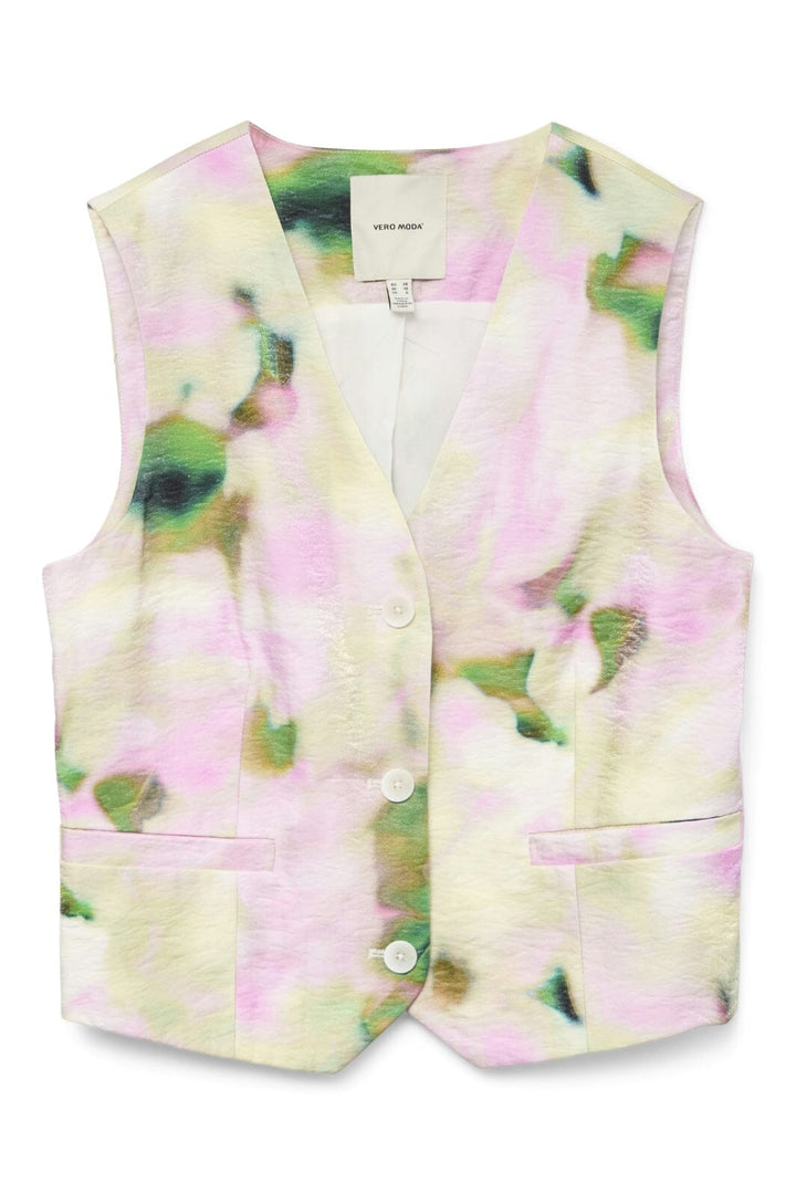 Vero Moda - Vmliana Sl Shiny Waistcoat - 4732236 Cloud Dancer Anne Print
