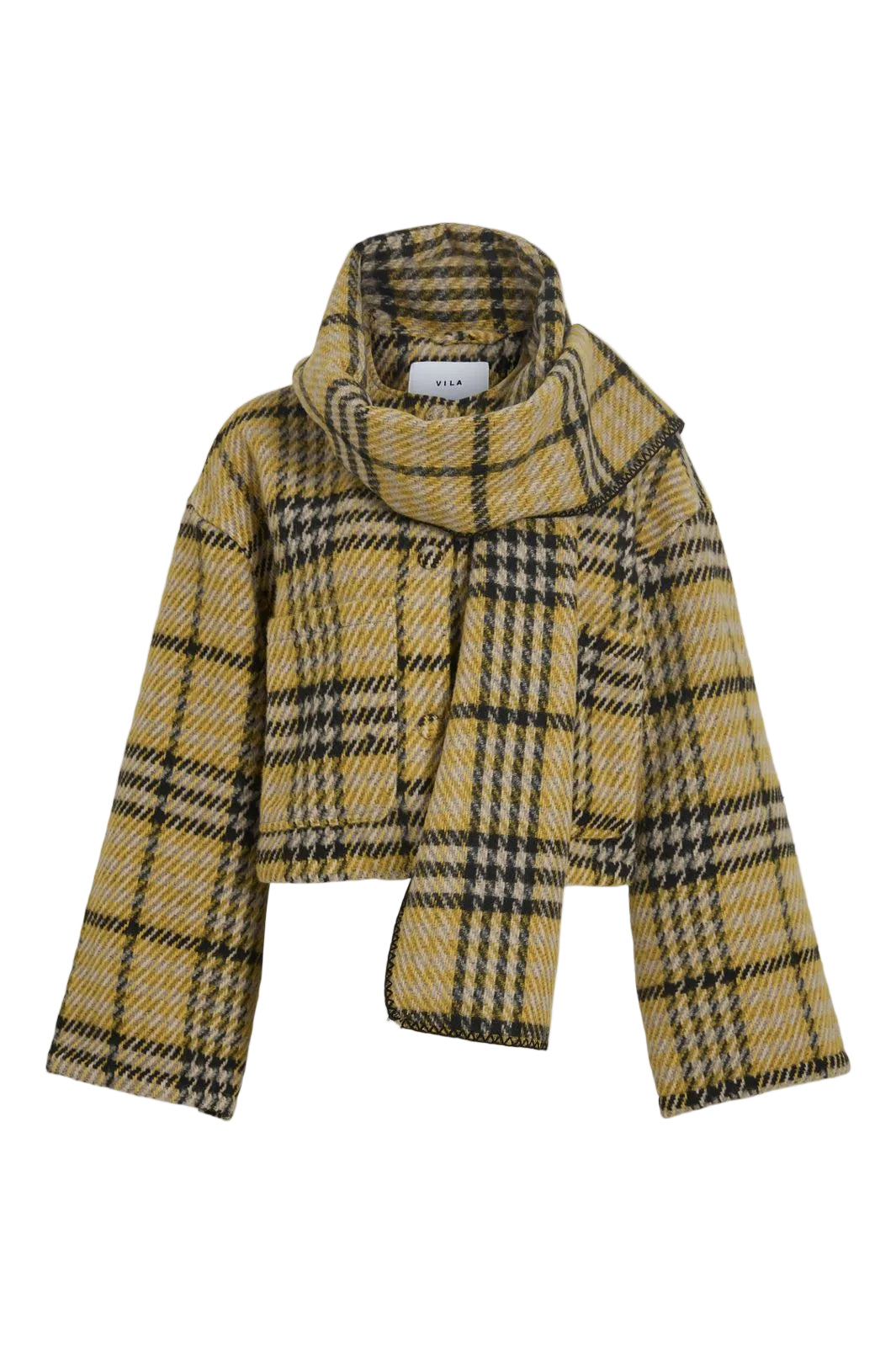 Vila - Viamika L/S Checked W. Scarf Jacket /Otw - 5095406 Mango Mint Black And Grey