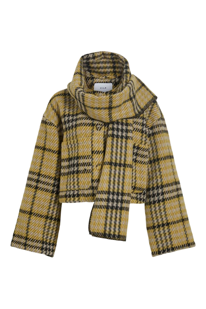 Vila - Viamika L/S Checked W. Scarf Jacket /Otw - 5095406 Mango Mint Black And Grey