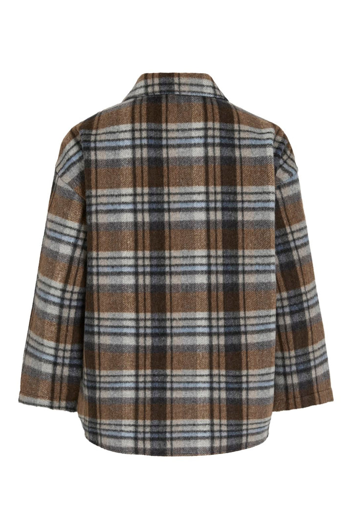 Vila - Viemie L/S Checked Shacket - 5098983 Nuthatch Coffee Bean/Blue