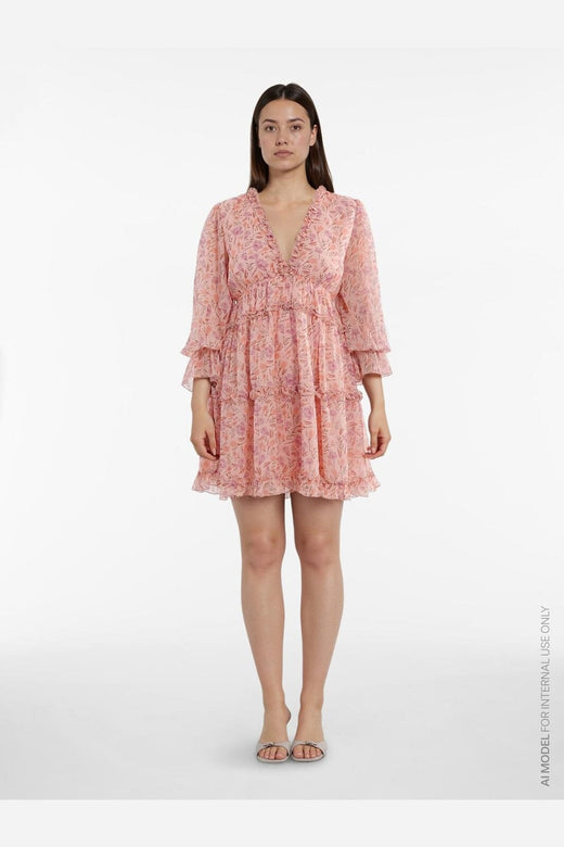 Vila - Vijasmine L/S V-Neck Short Dress/Dc/Ka - 4995198 Sea Pink Rose Flowers