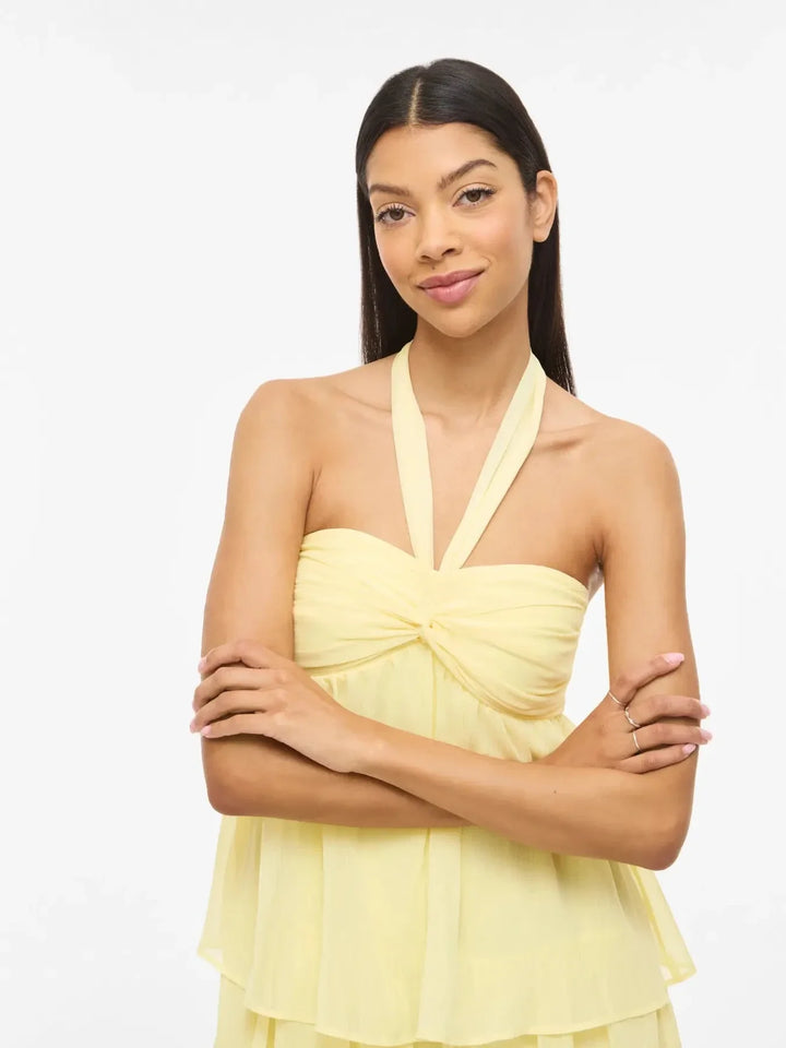 Vila - Vilea Halterneck Layered Dress/Dc/Ka - 5005145 Pastel Yellow Kjoler 