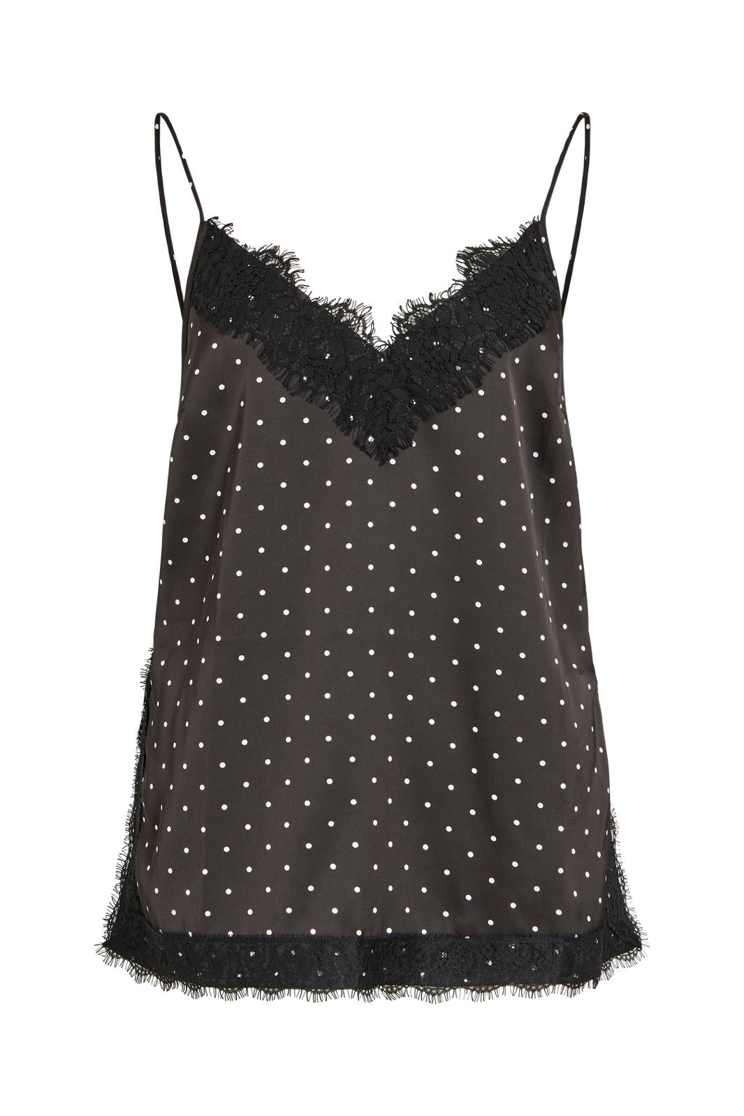 Vila - Visia S/L Dot Lace Top - 5165171 Black White Dots