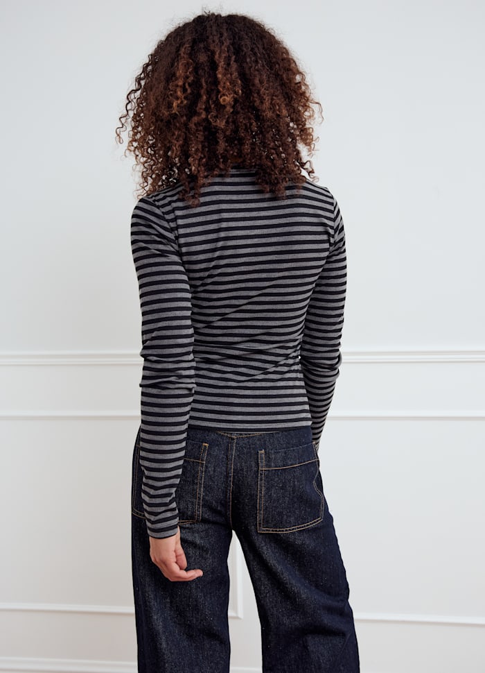 Noella - Luana Top 14030002 - 1380 - Charcoal Mel. Black Stripe