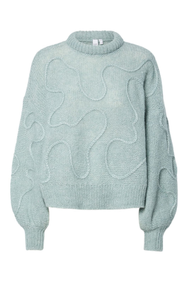 YAS - Yasbrida Ls Wool Blend Knit Pullover - 4858446 Silver Blue Silver Metallic