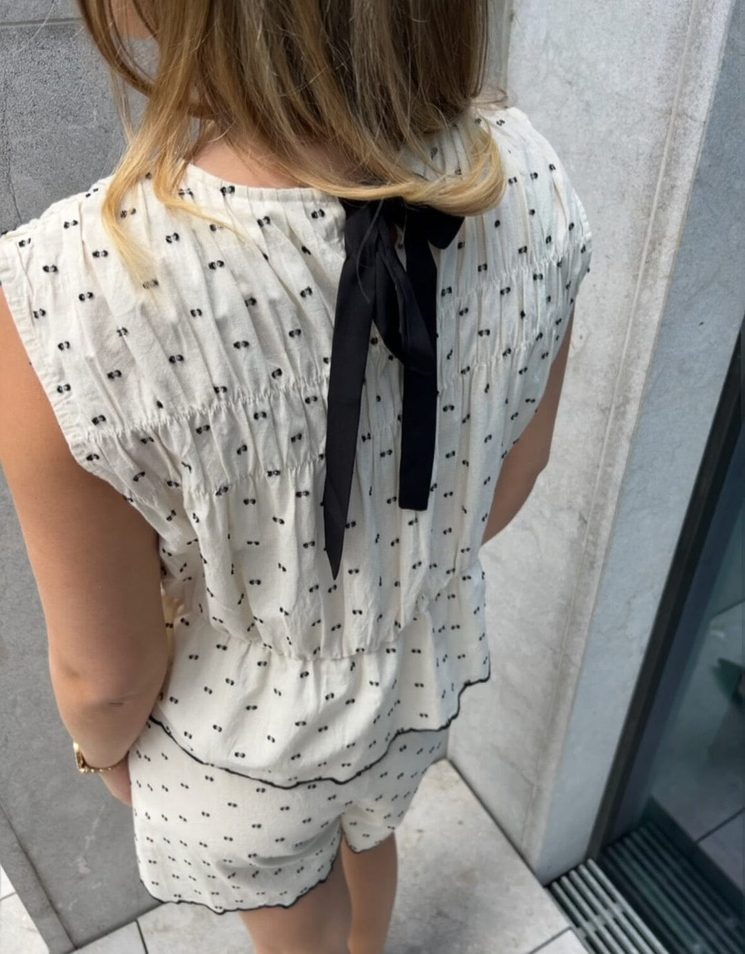 Y.A.S - Yasdobby Sl Top - 4693119 Gardenia Black Dobby Dots Toppe 