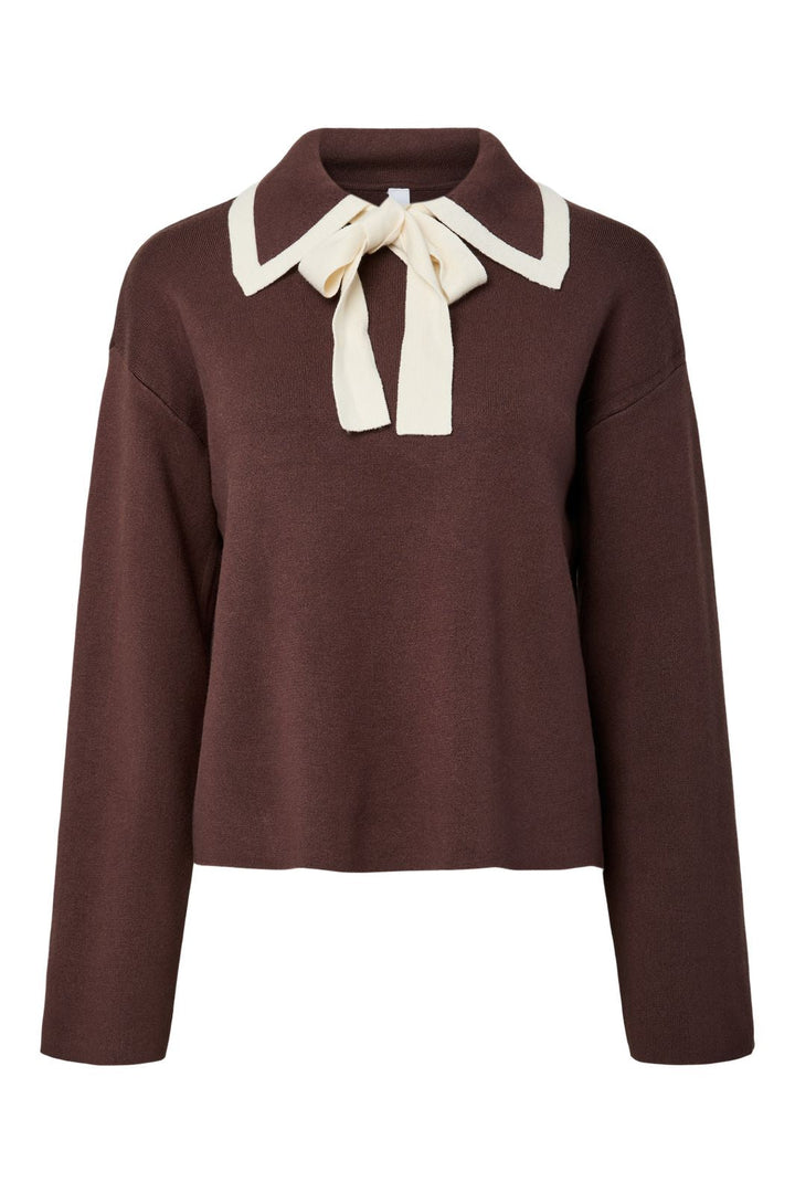 YAS - Yasjosie Ls Bow Knit Top - 5091003 Chocolate Brown