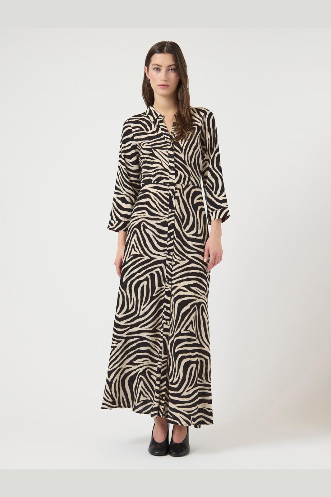 YAS - Yassavanna Long Shirt Dress - 4844009 Birch Zebra Print