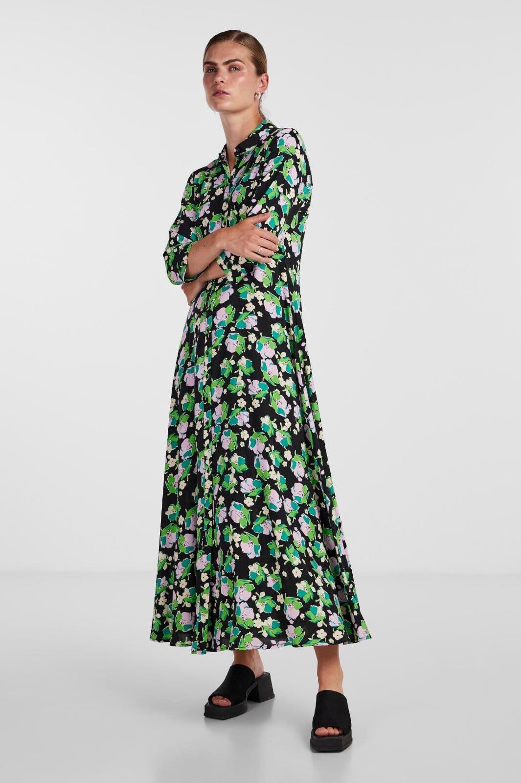 Y.A.S - Yassavanna Long Shirt Dress S. - 4307580 Black FLOWER Kjoler 