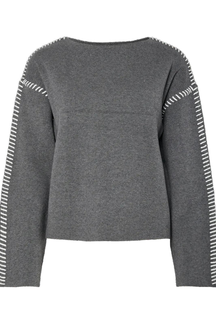 Y.A.S - Yasstitcha Ls Knit Pullover - 4841745 Medium Grey Melange Birch Stitches Strikbluser 