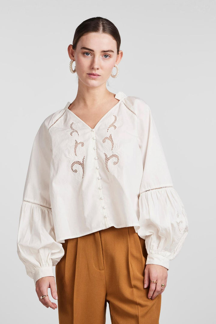 Y.A.S - Yaszimla Ls V-Neck Shirt S. - Star White Skjorter 